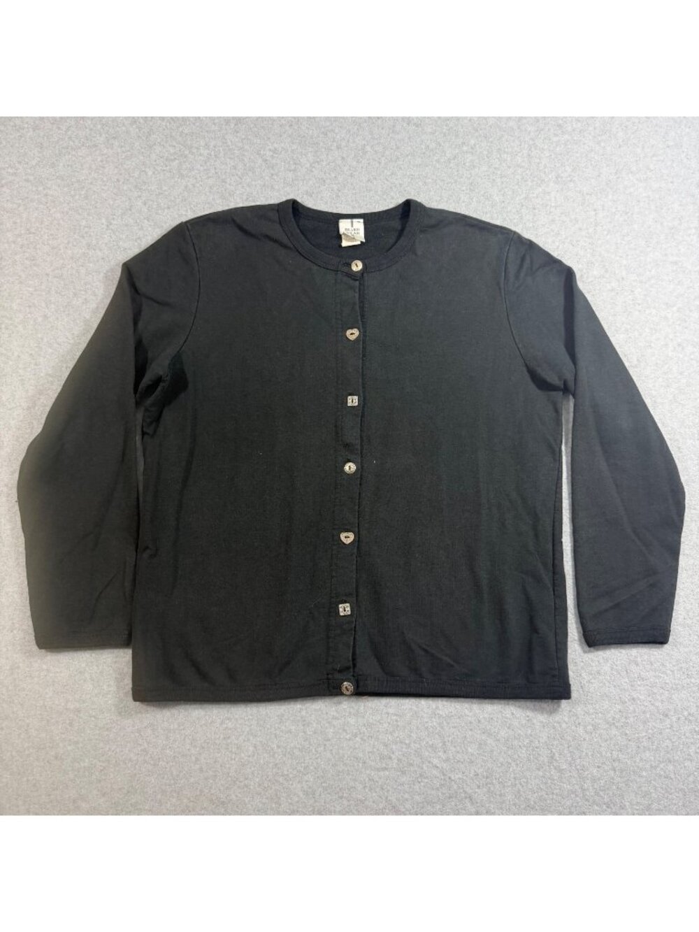 Silver Wear Women's Large Black 100% Cotton Button Front Cardigan Long Sleeve
